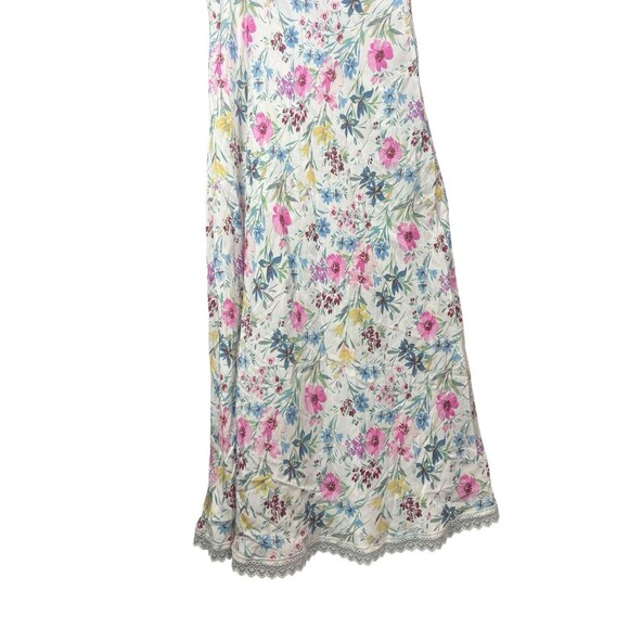 Gap Lace-Trim V-Neck Crepe Maxi Dress Small White Floral Pink Blue Cottagecore - Picture 9 of 11